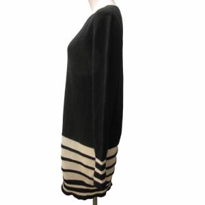 LIMI feu ヨウジ ヤマモト ニット ワンピース 切替 ボーダー 長袖 ひざ丈 ウール 黒 ブラック 白 S GY06 0730