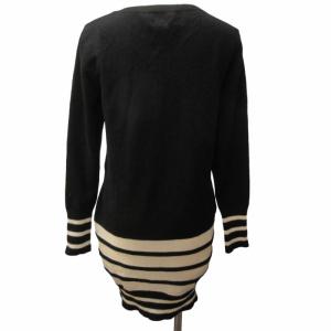 LIMI feu ヨウジ ヤマモト ニット ワンピース 切替 ボーダー 長袖 ひざ丈 ウール 黒 ブラック 白 S GY06 0730