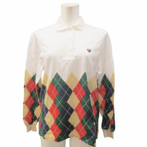 SPORTS ヴィンテージ ポロシャツ カットソー アーガイルチェック コットン 長袖 白 ホワイト M 0811GY06