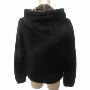 BURBERRY BLUE LABEL ニット ジャケット ブルゾン フード 裏地 ノバチェック ロゴ 刺繍 黒 ブラック 38 約M 0821 GY06