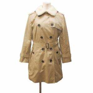 タグ付き ムートン襟 トレンチコート ジャケット ライナー付 羊革 ラムレザー 裏地バッファローチェック F76255 ベージュ系
