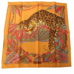 タグ付き スカーフ ハンカチ ヒョウ柄 レオパード柄 総柄 イタリア製 黄色 マスタード マルチカラー 0826