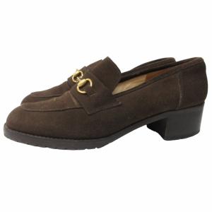 GUCCI ホースビット ローファー チャンキーヒール スエード 革靴 シューズ 茶 ブラウン 37 約24.5cm DC6 0831