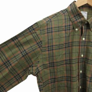 Brooks Brothers ボタンダウンシャツ チェック BD カジュアル 長袖 L 緑 グリーン