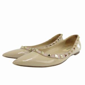 パンプス フラットシューズ スタッズ エナメル 34.5 21.5cm ベージュ