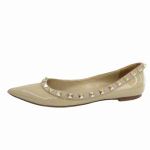 VALENTINO GARAVANI パンプス フラットシューズ スタッズ エナメル 34.5 21.5cm ベージュ