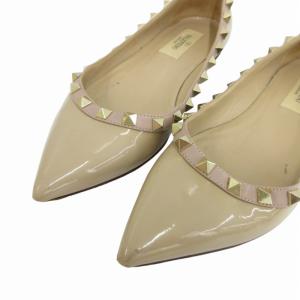 VALENTINO GARAVANI パンプス フラットシューズ スタッズ エナメル 34.5 21.5cm ベージュ