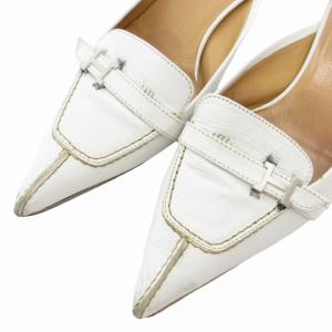 HERMES レザー コンスタンス ミュール サンダル パンプス Hロゴ ポインテッドトゥ 35 1/2 22.5cm 白 ホワイト