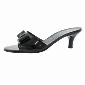 Salvatore Ferragamo ヴァラ リボン サンダル ミュール パンプス エナメル レザー ヒール 5 1/2 22.5cm 黒 ブラック