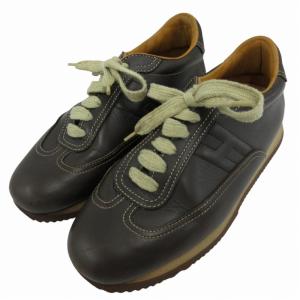 HERMES クイックスニーカー シューズ レザー Hマークステッチ 37 23.5cm 焦げ茶 ブラウン