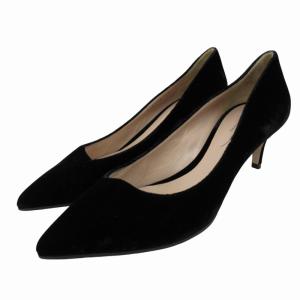 パンプス ベロア ポインテッドトゥ 38 24cm 黒 ブラック