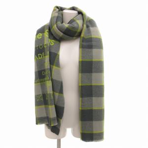 Acne Studios 大判 ロゴ ストール マフラー チェック ヴァージンウール ロゴ グレー 黄緑 グリーン