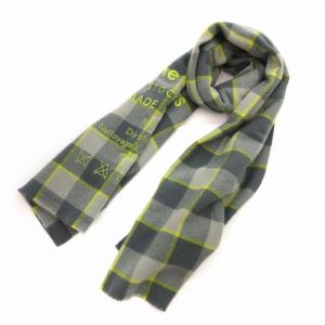 Acne Studios 大判 ロゴ ストール マフラー チェック ヴァージンウール ロゴ グレー 黄緑 グリーン