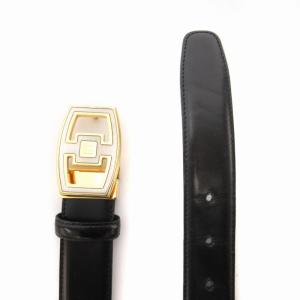 dunhill レザーベルト ロゴバックル 本革 黒 ブラック ゴールドカラー 金色