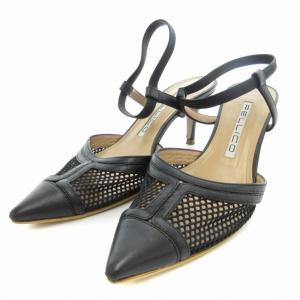 メッシュ ミュール ヒール パンプス 24.0-24.5cm 黒 ブラック