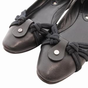 CELINE フラットパンプス レザーシューズ マカダム金具 ラウンドトゥ 36 23.0cm 黒 ブラック