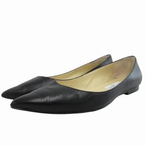 フラットパンプス シューズ ポインテッドトゥ レザー 37.5 24.5cm 黒 ブラック