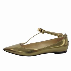 JIMMY CHOO パンプス シューズ リボン ストラップ メタリック 37.5 24.5cm 金色 ゴールド色