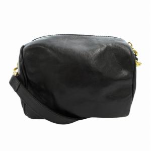 HIROFU ワンショルダーバッグ レザー コンパクト Hエンボスロゴ ゴールド金具 黒 ブラック IBO55