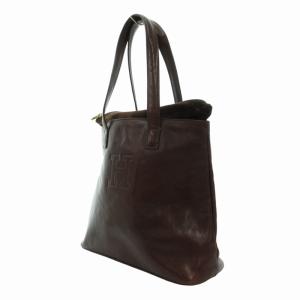 HIROFU ハンドバッグ トート レザー エンボスロゴ ゴールド金具 茶 ブラウン IBO55