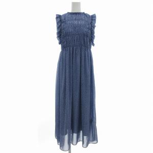 ワンピース ノースリーブ ロング丈 ドット柄 F 青 ブルー