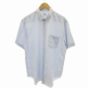 ボタンダウンシャツ ワイシャツ 総柄 半袖 43 3L 青 ブルー