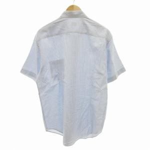 ARMANI COLLEZIONI ボタンダウンシャツ ワイシャツ 総柄 半袖 43 3L 青 ブルー