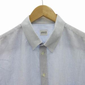 ARMANI COLLEZIONI ボタンダウンシャツ ワイシャツ 総柄 半袖 43 3L 青 ブルー