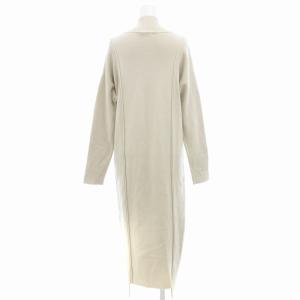 UN3D. ニットワンピース ロング 長袖 オープンショルダー ハイネック 36 S ベージュ