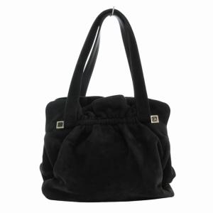 ハンドバッグ トート スエード レザー 皮革 ロゴ金具 黒 ブラック