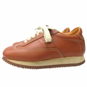 HERMES クイック レザー スニーカー シューズ Hロゴ ローカット 茶 ブラウン 35 約22.0cm IBO55 1004