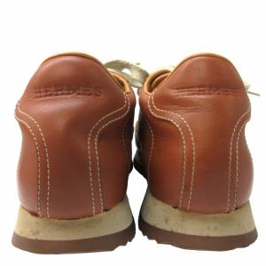 HERMES クイック レザー スニーカー シューズ Hロゴ ローカット 茶 ブラウン 35 約22.0cm IBO55 1004