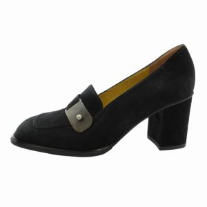 FENDI スクエアトゥパンプス シューズ ロゴプレート チャンキーヒール 36 23.0cm 黒 ブラック