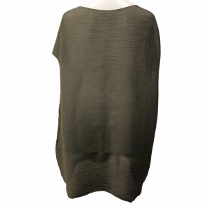 me ISSEY MIYAKE 美品 ワンピース プリーツ加工 半袖 ドルマンスリーブ ひざ丈 MI43FT463 カーキ 0928