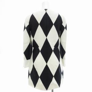 VALENTINO ワンピース ひざ丈 長袖 チェック柄 38 M 白 ホワイト 黒 ブラック