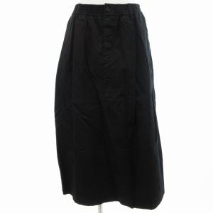 ロングフレアスカート ゴムウエスト イージー  麻 リネン混 1 S 黒 ブラック