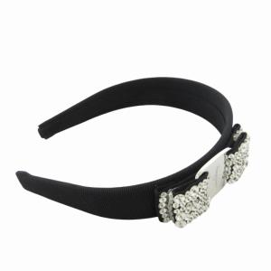 Salvatore Ferragamo ヴァラリボン カチューシャ ヘアバンド ビジュー クリスタルストーン シルバー金具 黒 ブラック