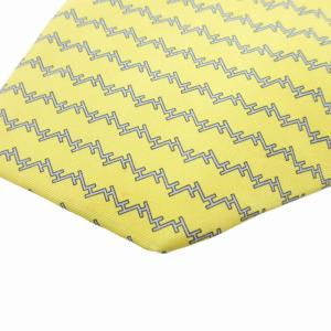 HERMES ネクタイ 総柄 ビジネス 絹 シルク 黄 イエロー