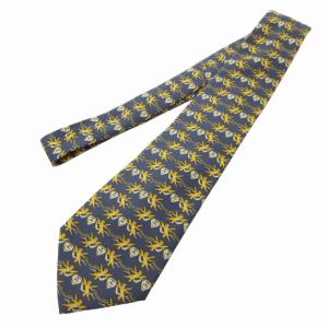 CHANEL 美品 ネクタイ カジュアル 絹 シルク ココマーク エンジェル柄 総柄 チェーン金具 紺 ネイビー