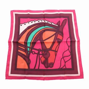 美品 カレ40 ROBE DU SOIR ローブ デュ ソワール  スカーフ チーフ ホース柄 絹 シルク ピンク