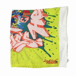 HERMES カレ40 グラフィティ柄 スカーフ チーフ バンダナ 総柄 絹 シルク 黄 イエロー