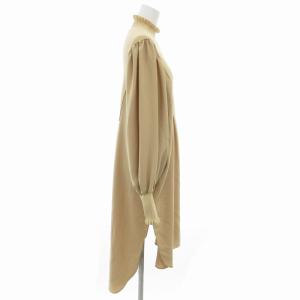 ADORE 美品 21AW ニットドッキング ショーゼットブラウス ワンピース ハイネック 長袖 ロング丈 38 M ベージュ 531-1210922
