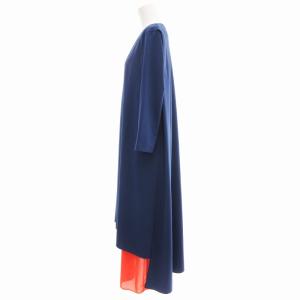 ADORE 美品 22SS ドレープスムースレイヤードワンピース インナー ミモレ ロング 七分袖 38 M 青 ブルー オレンジ 531-2140519