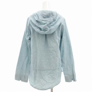 パーカー フーディー 長袖 プルオーバー クロス 刺繍 リネン混 M 青  