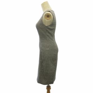 美品 ノースリーブ ワンピース ロング チェック 総柄 白