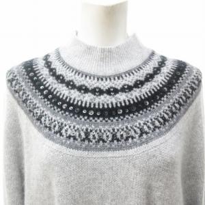 Leilian 美品 ノルディック ニット ワンピース チュニック アンゴラ モヘヤ ハイネック スパンコール 大きいサイズ 17 約3L