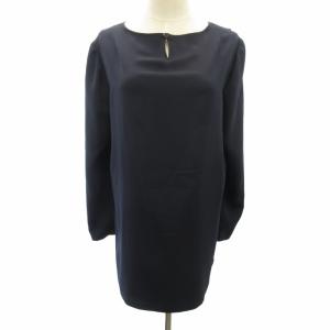 美品 フリル ブラウス カットソー 紺 ネイビー 13+ XL相当 大きいサイズ