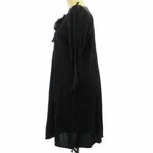 Leilian 美品 シルクニット ワンピース フリル 長袖 紺 ネイビー 13+ 大きいサイズ 約XL