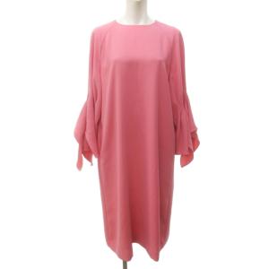 美品 19AW ドライタッチ ジョーゼットリボン スリーブ ワンピース 日本製 ピンク 36 約S IBO57 1103