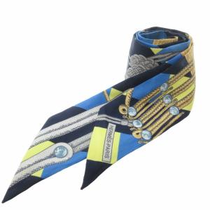 BRANDEBOURGS ブランデンブルク ツイリー スカーフ ストール シルク 飾緒 総柄 青 ブルー系 黄色 イエロー系